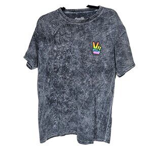 Equality Apparel Size Medium Grey T-Shirt Rainbow Peace Sign Pride Cotton